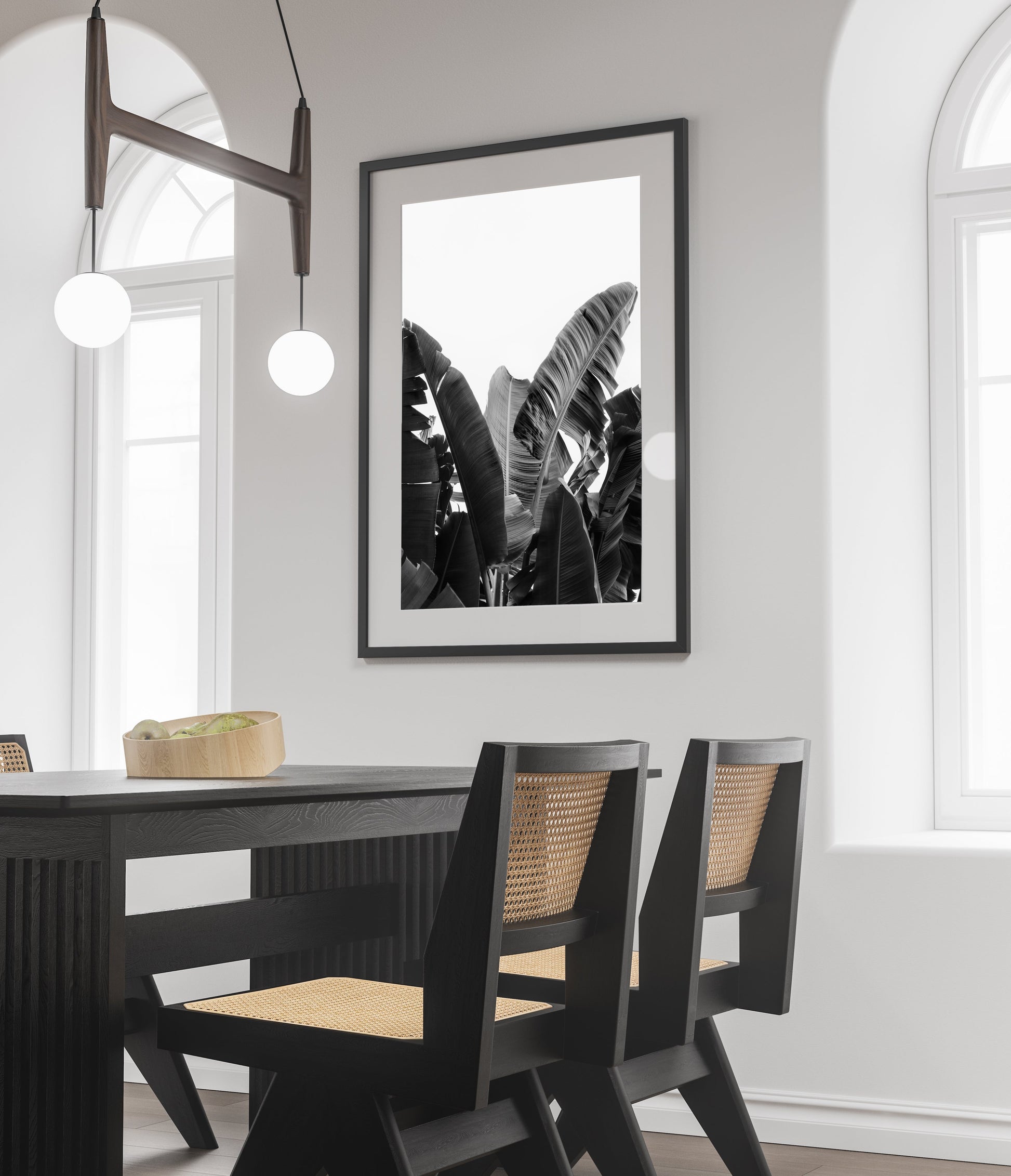 Black and white banana leaves print mockup.