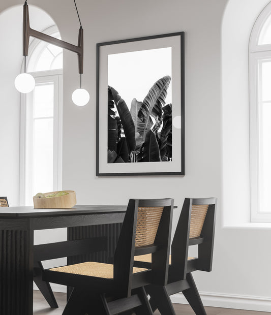 Black and white banana leaves print mockup.